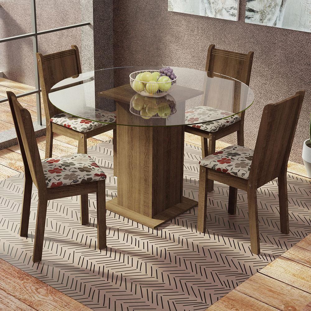 Conj. Paula Mesa Tampo De Vidro 4 Cadeiras Rustic/hibiscos - 1