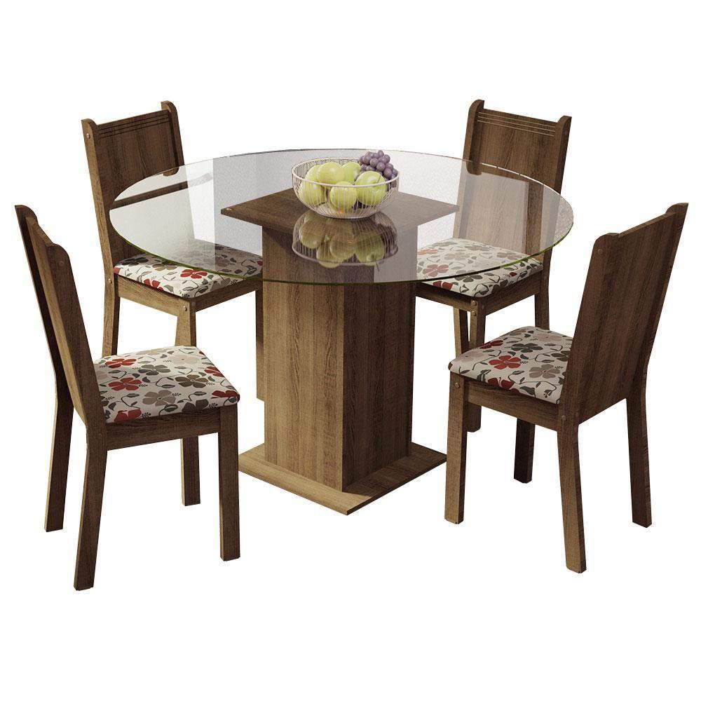 Conj. Paula Mesa Tampo De Vidro 4 Cadeiras Rustic/hibiscos - 10