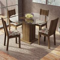 Conj. Paula Mesa Tampo De Vidro 4 Cadeiras Rustic/hibiscos - 1