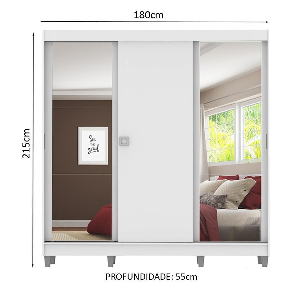 Guarda-Roupa Napoli 3 Portas 2 Espelhos 8 Pés Branco Madesa - 10