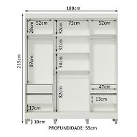 Guarda-Roupa Napoli 3 Portas 2 Espelhos 8 Pés Branco Madesa - 3