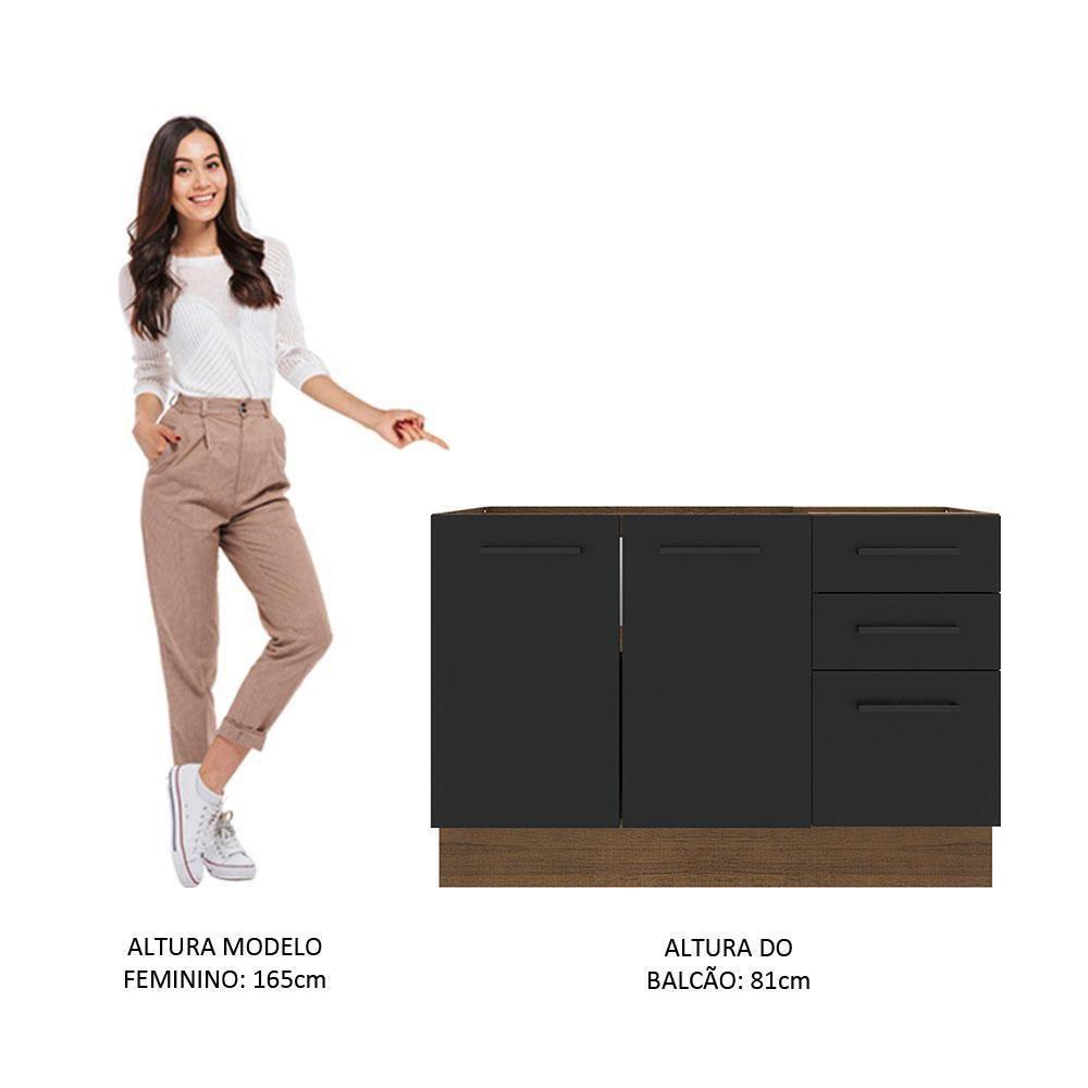 Balcão de Pia Madesa Agata 2 Portas 3 Gavetas Rustico Preto - 3