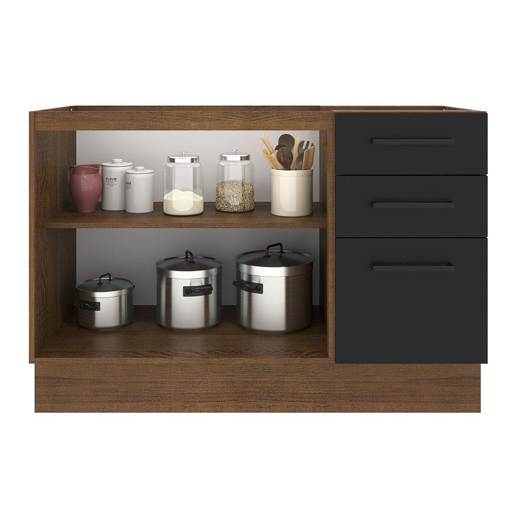 Balcão de Pia Madesa Agata 2 Portas 3 Gavetas Rustico Preto - 10