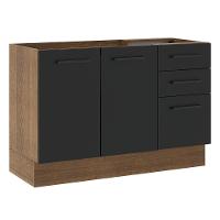 Balcão de Pia Madesa Agata 2 Portas 3 Gavetas Rustico Preto - 1