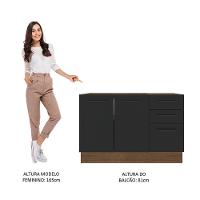 Balcão de Pia Madesa Agata 2 Portas 3 Gavetas Rustico Preto - 3