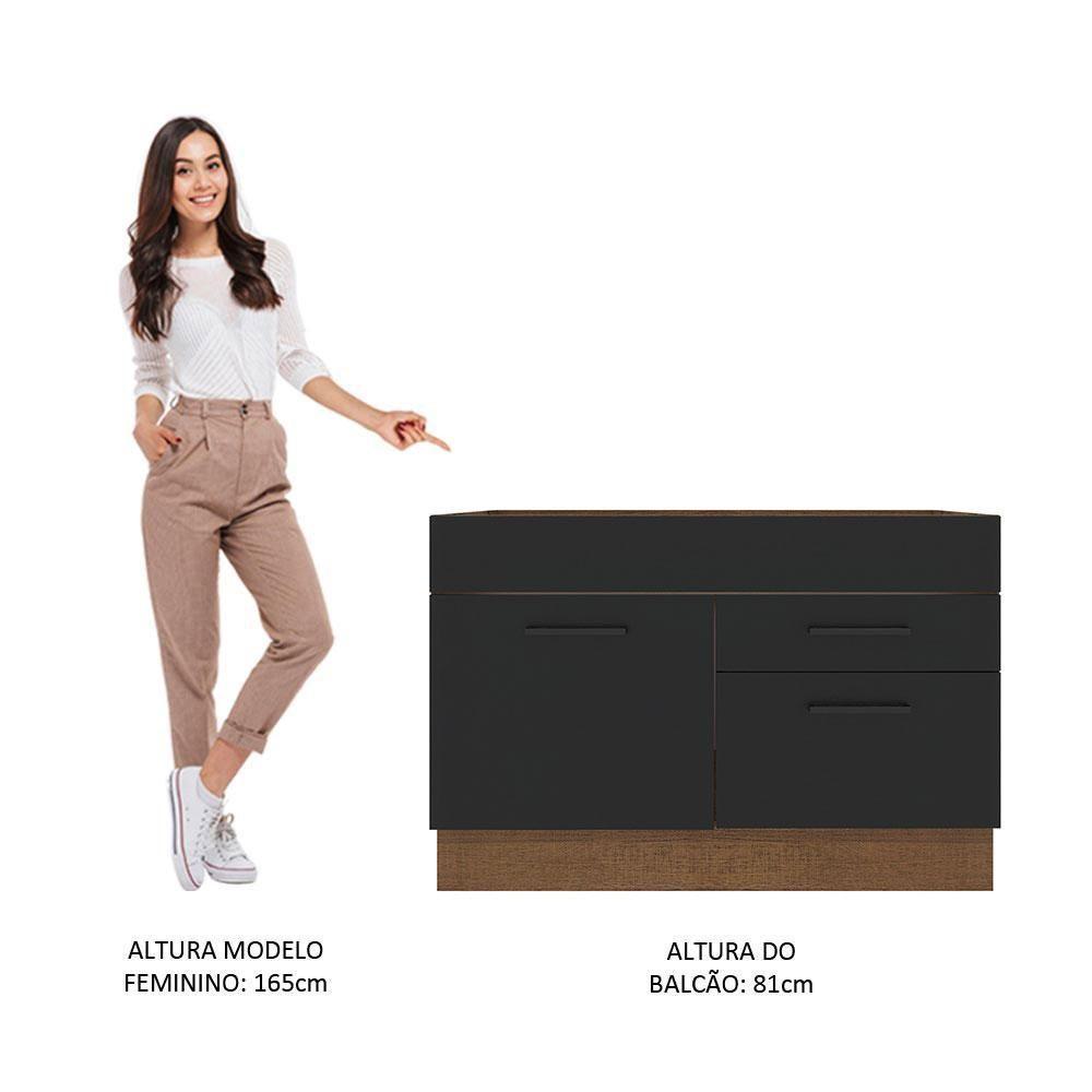 Balcão de Pia Madesa Agata 1 Porta 2 Gavetas Rustico Preto - 9