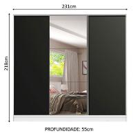 Guarda Roupa Casal 3 Portas de Correr Espelho Branco e Preto - 2