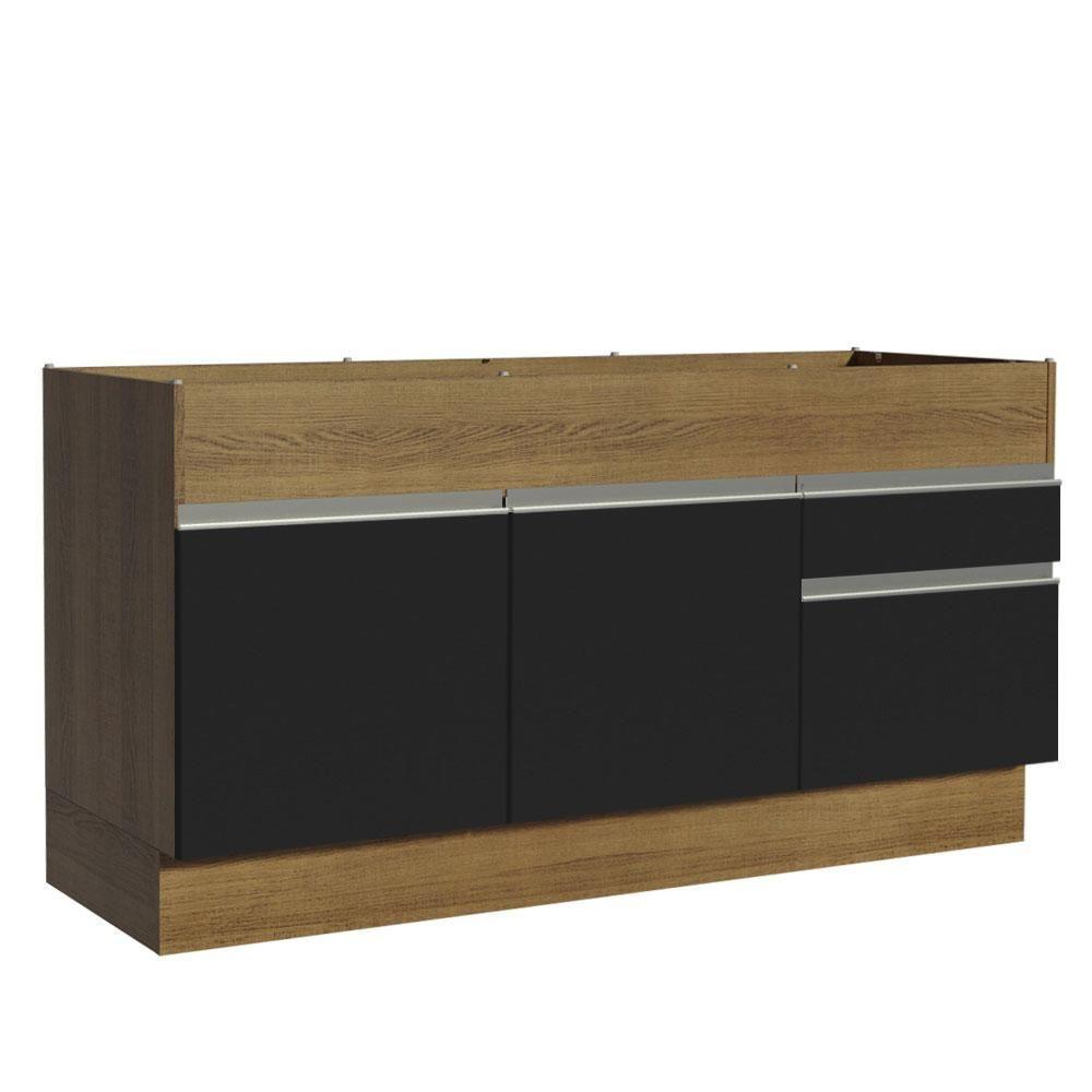 Balcão Pia Glamy 150Cm 2 Porta Gaveta sem Tampo Rustic Preto - 1