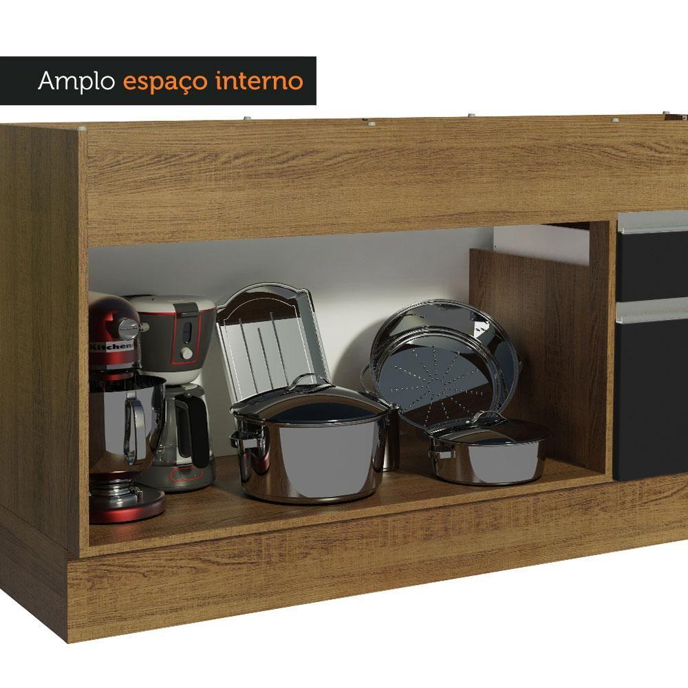 Balcão Pia Glamy 150Cm 2 Porta Gaveta sem Tampo Rustic Preto - 3