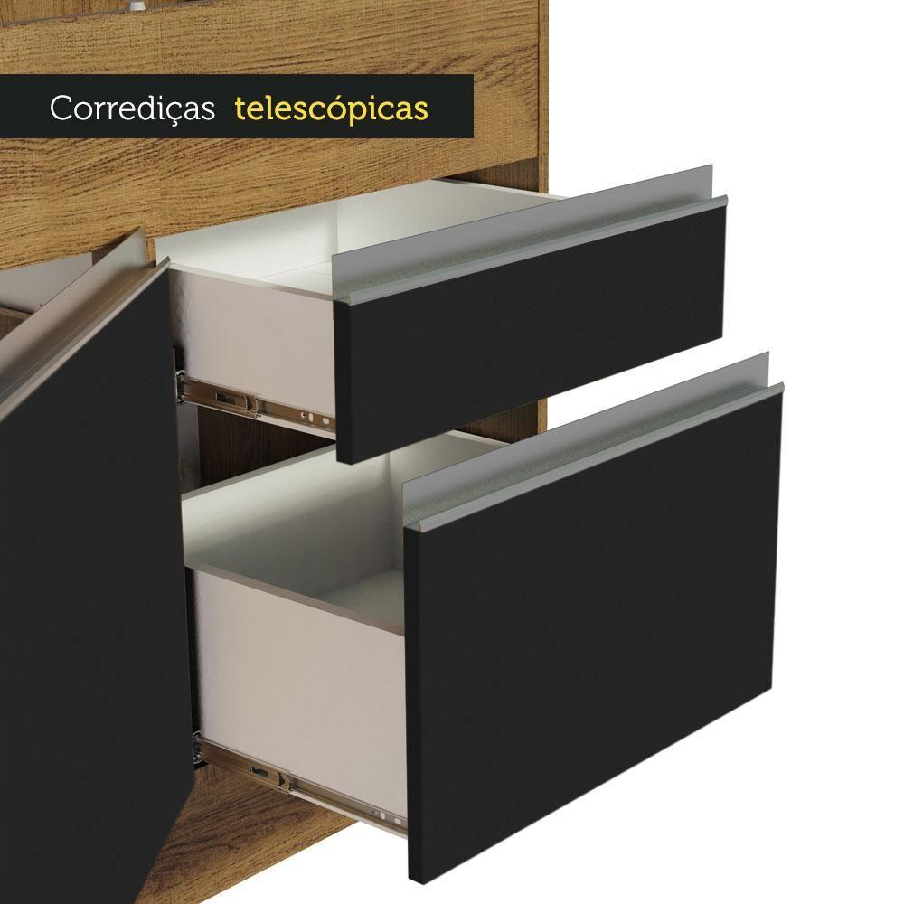 Balcão Pia Glamy 150Cm 2 Porta Gaveta sem Tampo Rustic Preto - 5