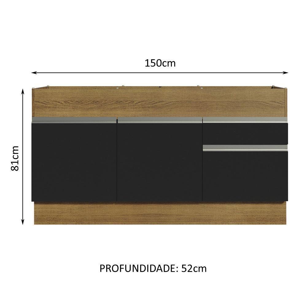 Balcão Pia Glamy 150Cm 2 Porta Gaveta sem Tampo Rustic Preto - 8