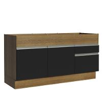 Balcão Pia Glamy 150Cm 2 Porta Gaveta sem Tampo Rustic Preto - 1