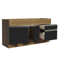 Balcão Pia Glamy 150Cm 2 Porta Gaveta sem Tampo Rustic Preto