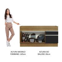 Balcão Pia Glamy 150Cm 2 Porta Gaveta sem Tampo Rustic Preto - 7