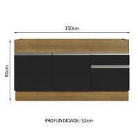 Balcão Pia Glamy 150Cm 2 Porta Gaveta sem Tampo Rustic Preto - 8