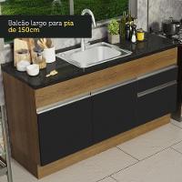 Balcão Pia Glamy 150Cm 2 Porta Gaveta sem Tampo Rustic Preto - 10