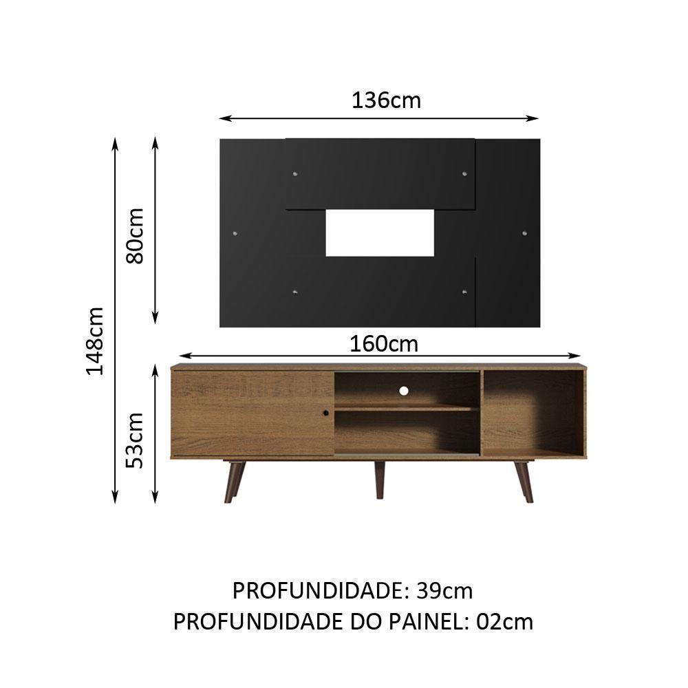 Rack Dubai com Pés e Painel Tv até 58" Rustic/preto Madesa - 7