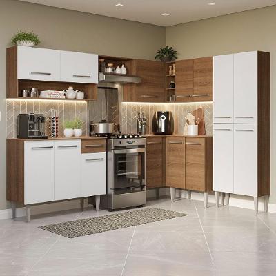 Armário de Cozinha Completa de Canto Emilly 15 Portas 1 Gaveta MDF 417cm Branco