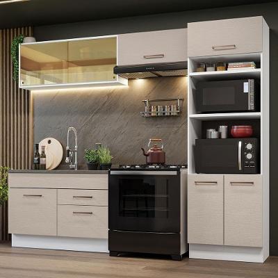 Armário de Cozinha Completa Agata 8 Portas 2 Gavetas MDF 270cm Branco-crema com Nicho para Forno