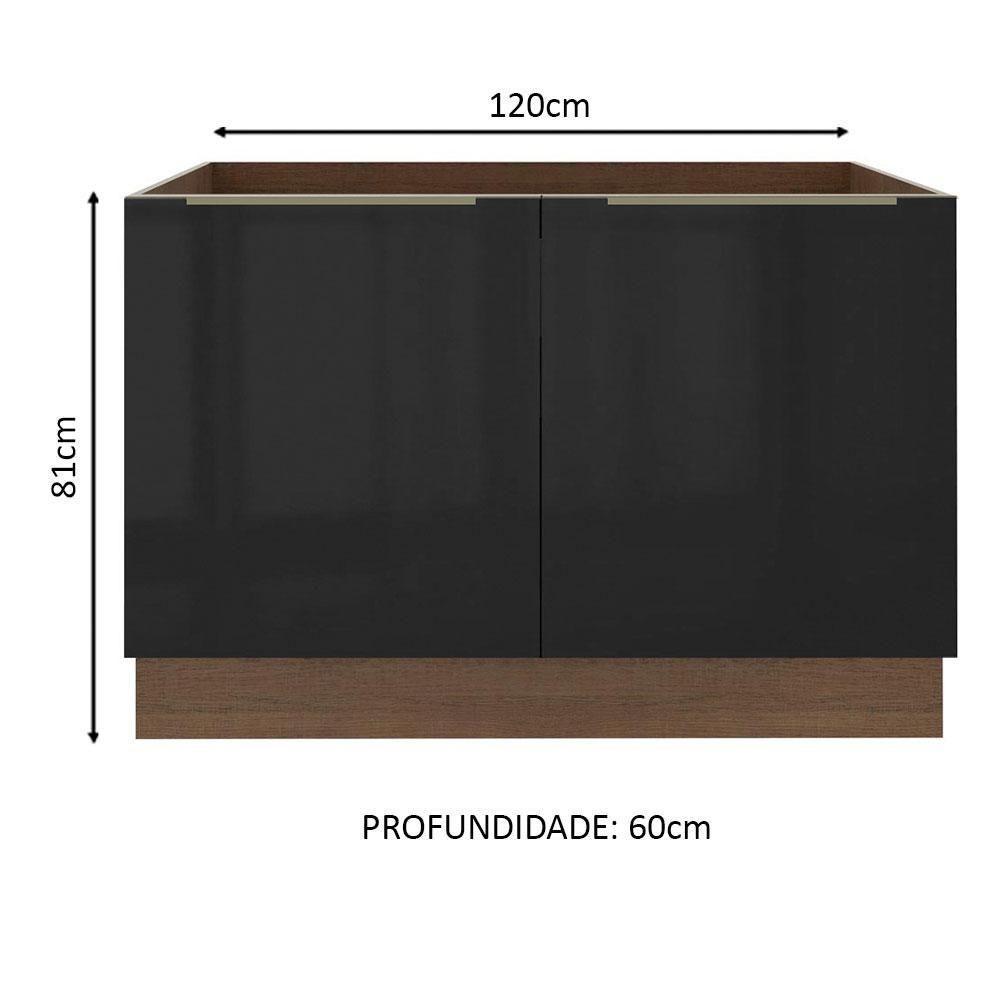 Balcão Gabinete de Pia Madesa Lux 120cm 2P Rustic e Preto - 6