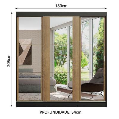 Guarda Roupa Casal Reno 3 Portas de Correr 4 Gavetas Preto-rustic Madesa