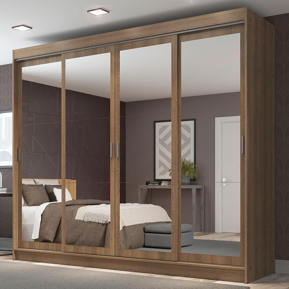 Guarda-roupa 4 Portas de Correr de Espelho 3 Gavetas Madesa - 1