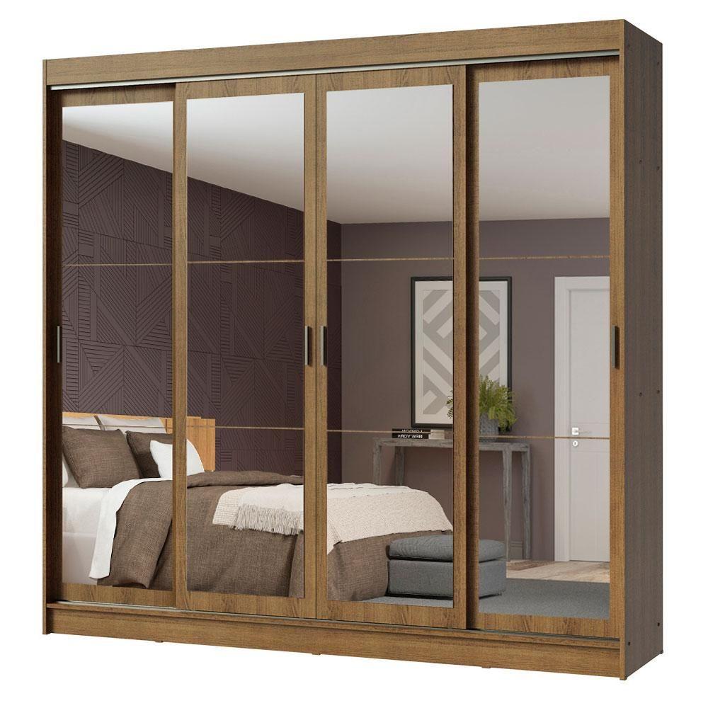 Guarda-roupa 4 Portas de Correr de Espelho 3 Gavetas Madesa - 2