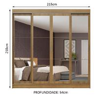 Guarda-roupa 4 Portas de Correr de Espelho 3 Gavetas Madesa - 7