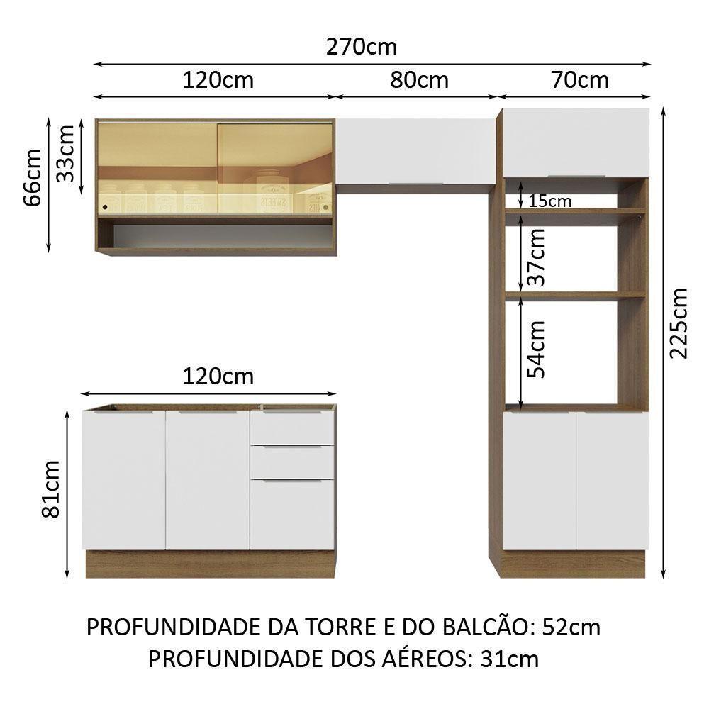 Armário De Cozinha Completa 270cm Rustic/branco Stella Madesa 07 Rustic/branco - 9