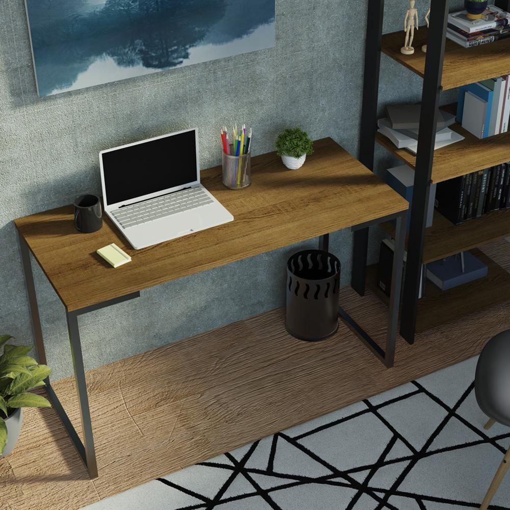 Conjunto Escritório Home Office Com Mesa Industrial + Estante Preto/rustic Madesa Preto/rustic - 5