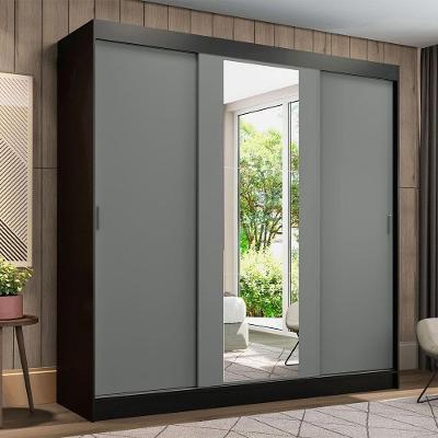 Guarda Roupa Casal Reno 3 Portas de Correr 4 Gavetas Preto-cinza MDP Madesa