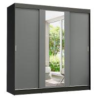 Guarda-roupa Madesa Reno 3 Portas Correr Espelho Preto Cinza - 1