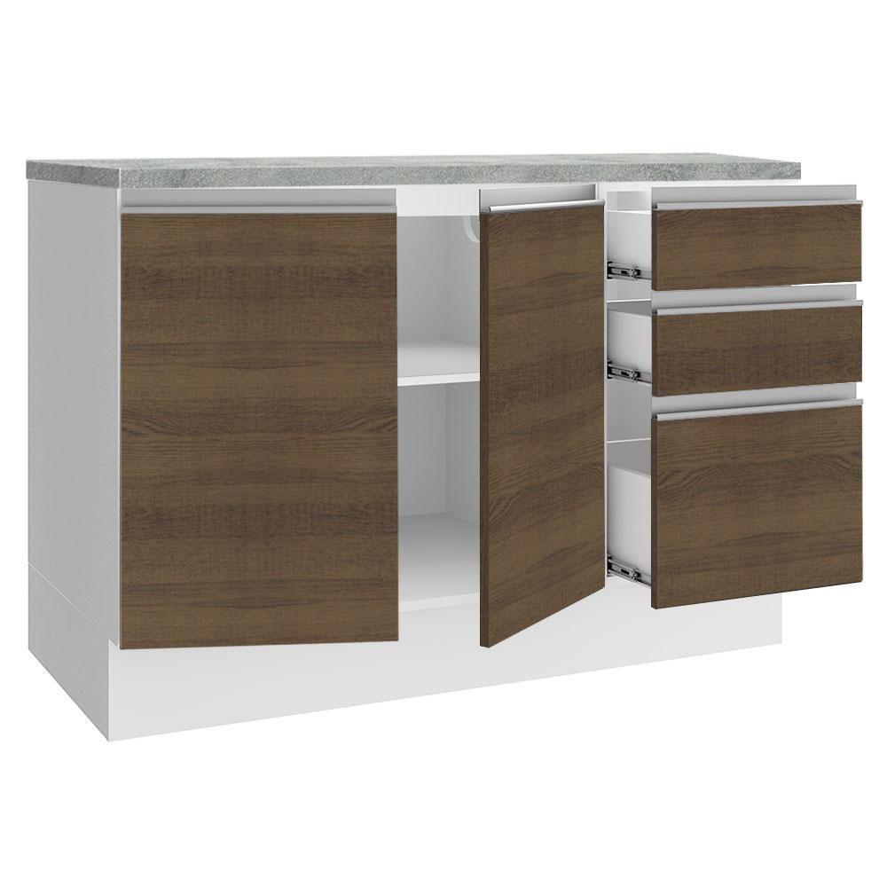 Balcão de Pia Glamy 2 Portas 3 Gavetas Branco/rustic Madesa - 2