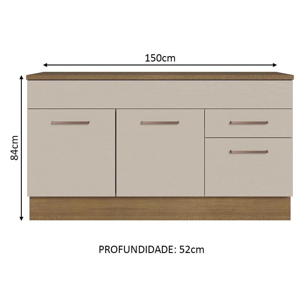 Balcão Gabinete De Pia 150 Cm 2 Gavetas 2 Portas (com Tampo) Rustic/crema Agata Madesa - 8