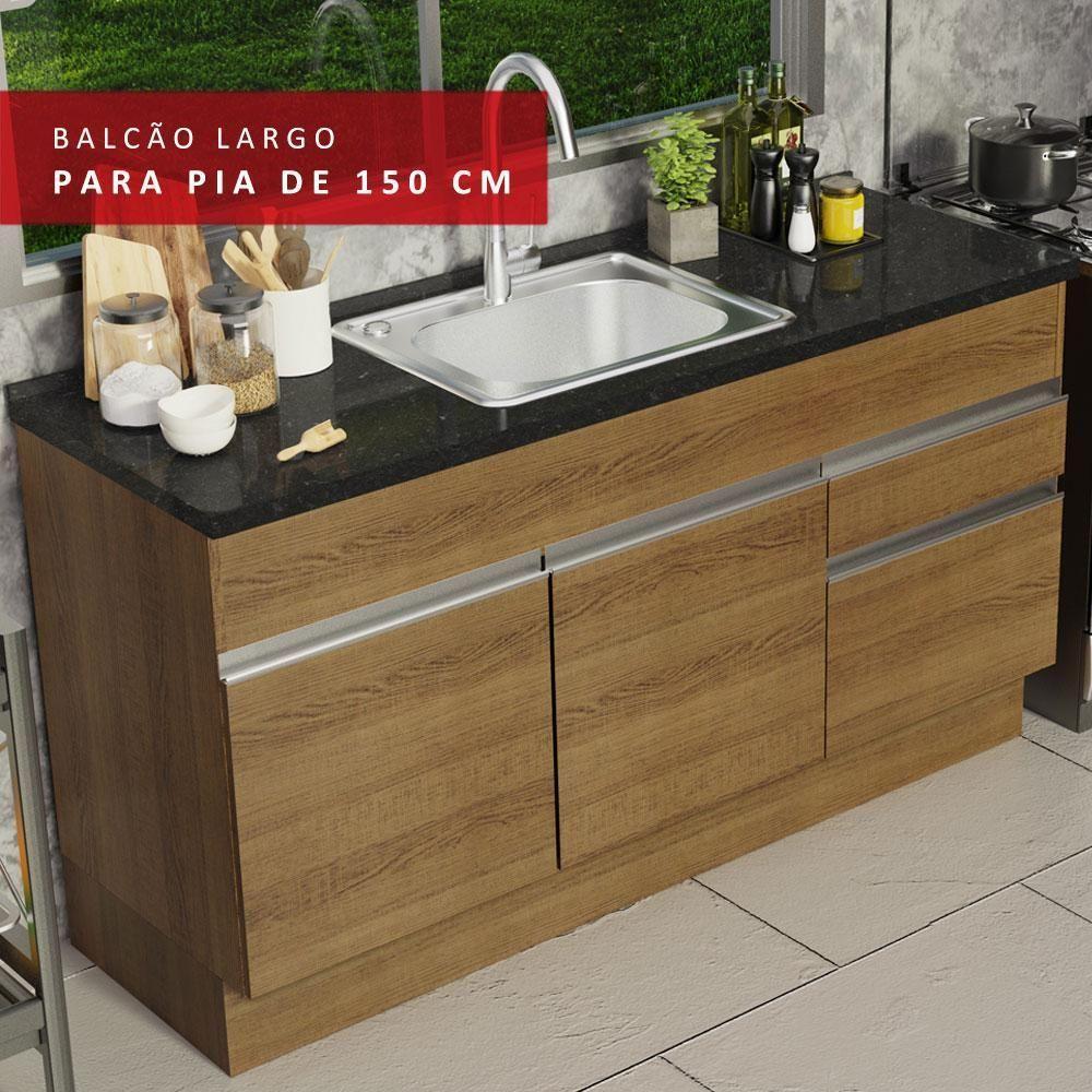 Balcão de Pia Glamy 2 Portas 2 Gavetas Rustic Madesa - 9