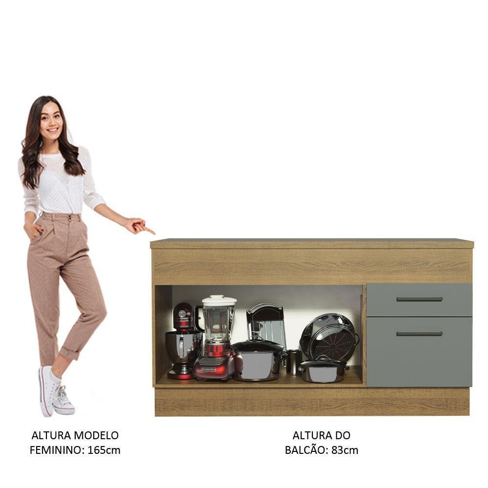 Balcão De Pia 150 Cm 2 Portas E 2 Gavetas Rustic/Cinza - 7