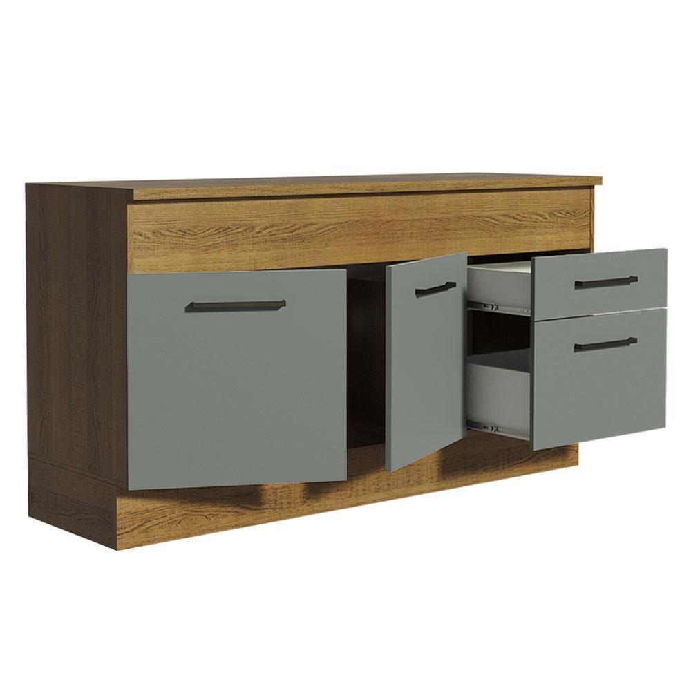 Balcão De Pia 150 Cm 2 Portas E 2 Gavetas Rustic/Cinza - 8