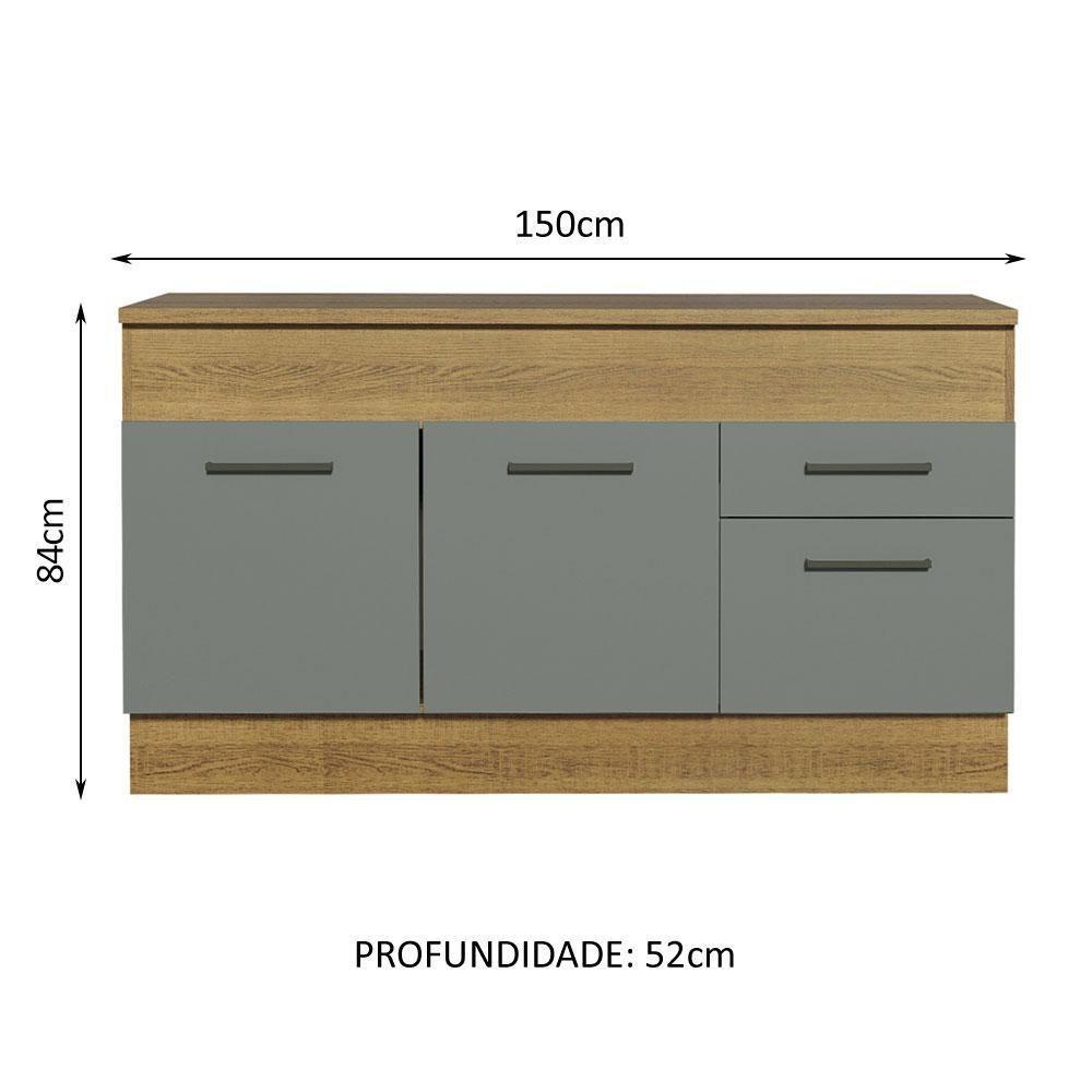 Balcão De Pia 150 Cm 2 Portas E 2 Gavetas Rustic/Cinza - 9