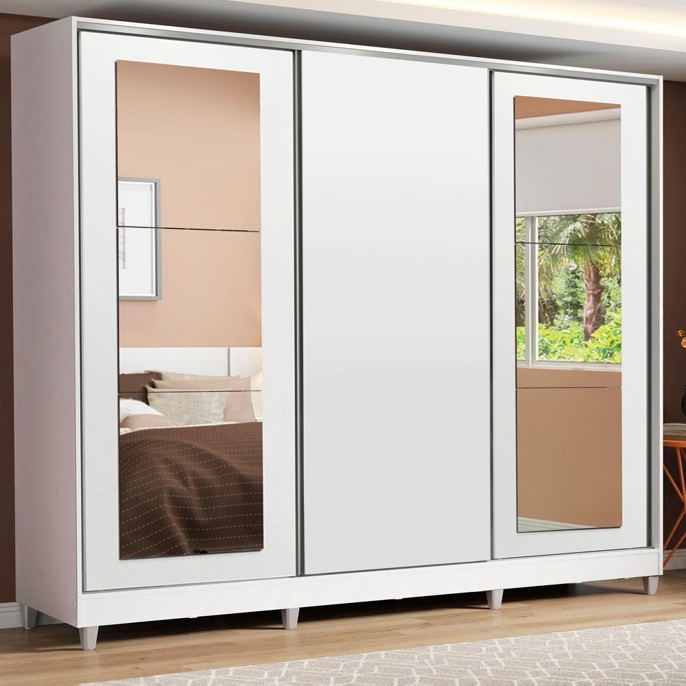 Guarda-roupa Casal Eros 3 Portas de Correr com Espelhos com Pés Madesa - 1