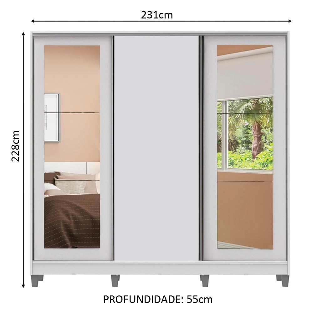 Guarda-roupa Casal Eros 3 Portas de Correr com Espelhos com Pés Madesa - 4