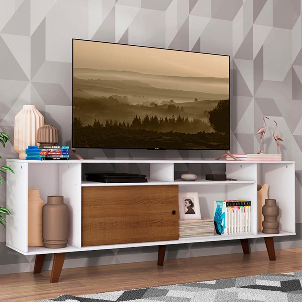 Rack Cancun para TV até 65" com Pés Branco/Rustic Madesa - 1