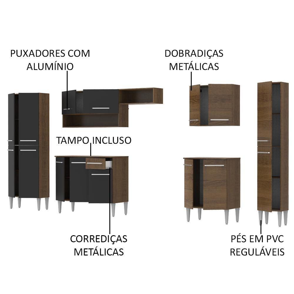 Cozinha Completa Emilly Armário e Balcão Preto/Rustic Madesa - 6