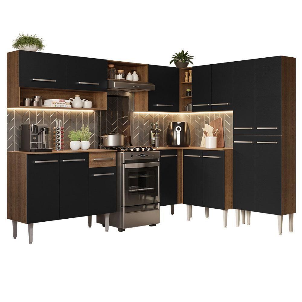 Armário De Cozinha Completa De Canto 417cm Rustic/Preto Emilly Madesa 02 - 2