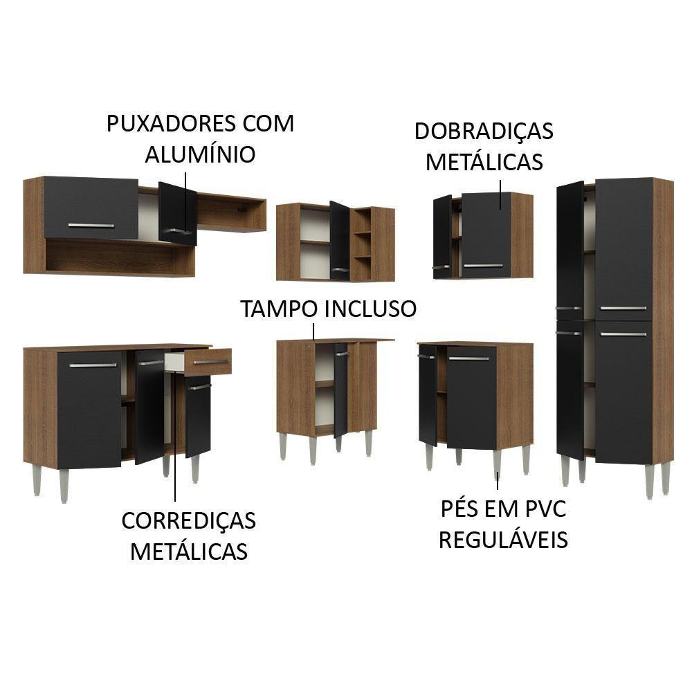 Armário De Cozinha Completa De Canto 417cm Rustic/Preto Emilly Madesa 02 - 9