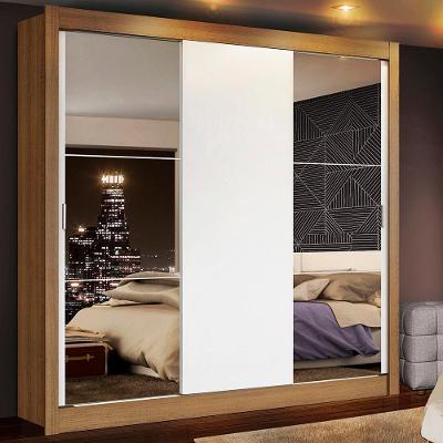 Guarda Roupa Casal 3 Portas de Correr Mônaco Rustic-branco com Espelhos