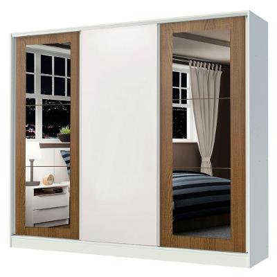 Guarda Roupa Casal Eros 3 Portas de Correr 4 Gavetas Branco-Rustic-Branco MDF Madesa