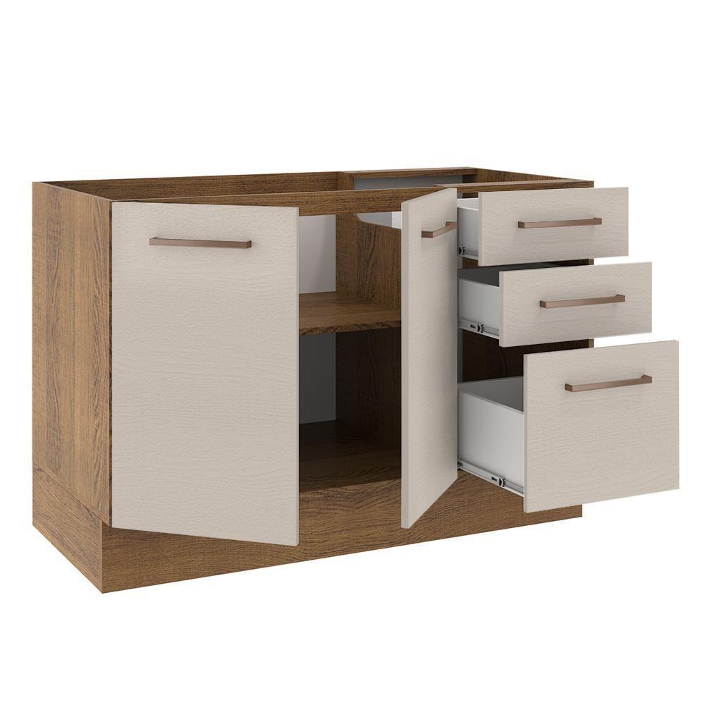 Balcão Gabinete De Pia 2 Portas E 3 Gavetas Rustic/crema Agata Madesa Rustic/crema - 8
