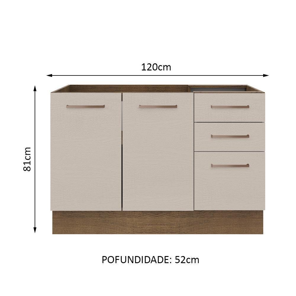 Balcão Gabinete De Pia 2 Portas E 3 Gavetas Rustic/crema Agata Madesa Rustic/crema - 10
