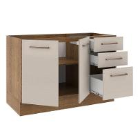 Balcão Gabinete De Pia 2 Portas E 3 Gavetas Rustic/crema Agata Madesa Rustic/crema - 8