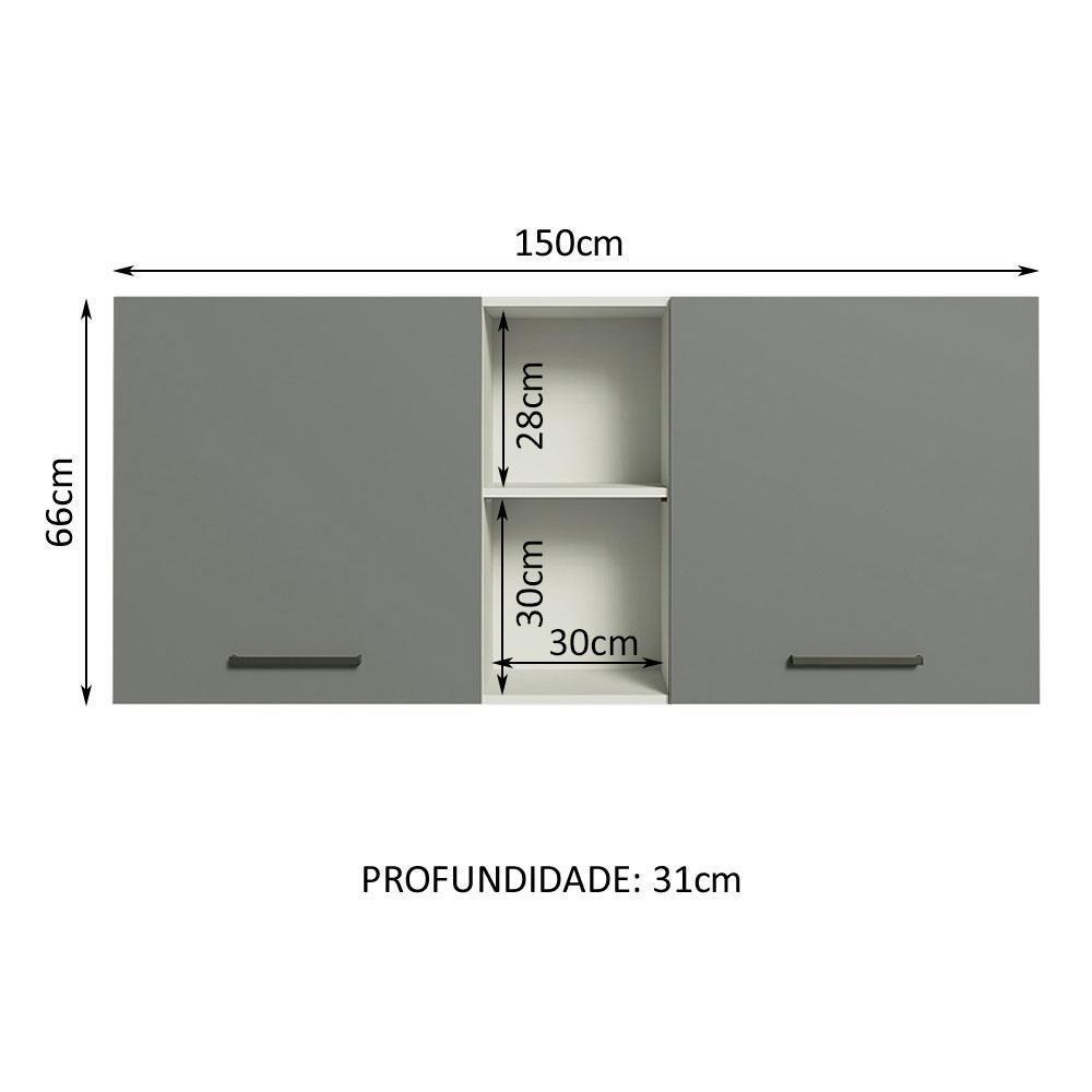 Armário Aéreo 150 Cm 2 Portas E 2 Nichos Branco/Cinza - 9